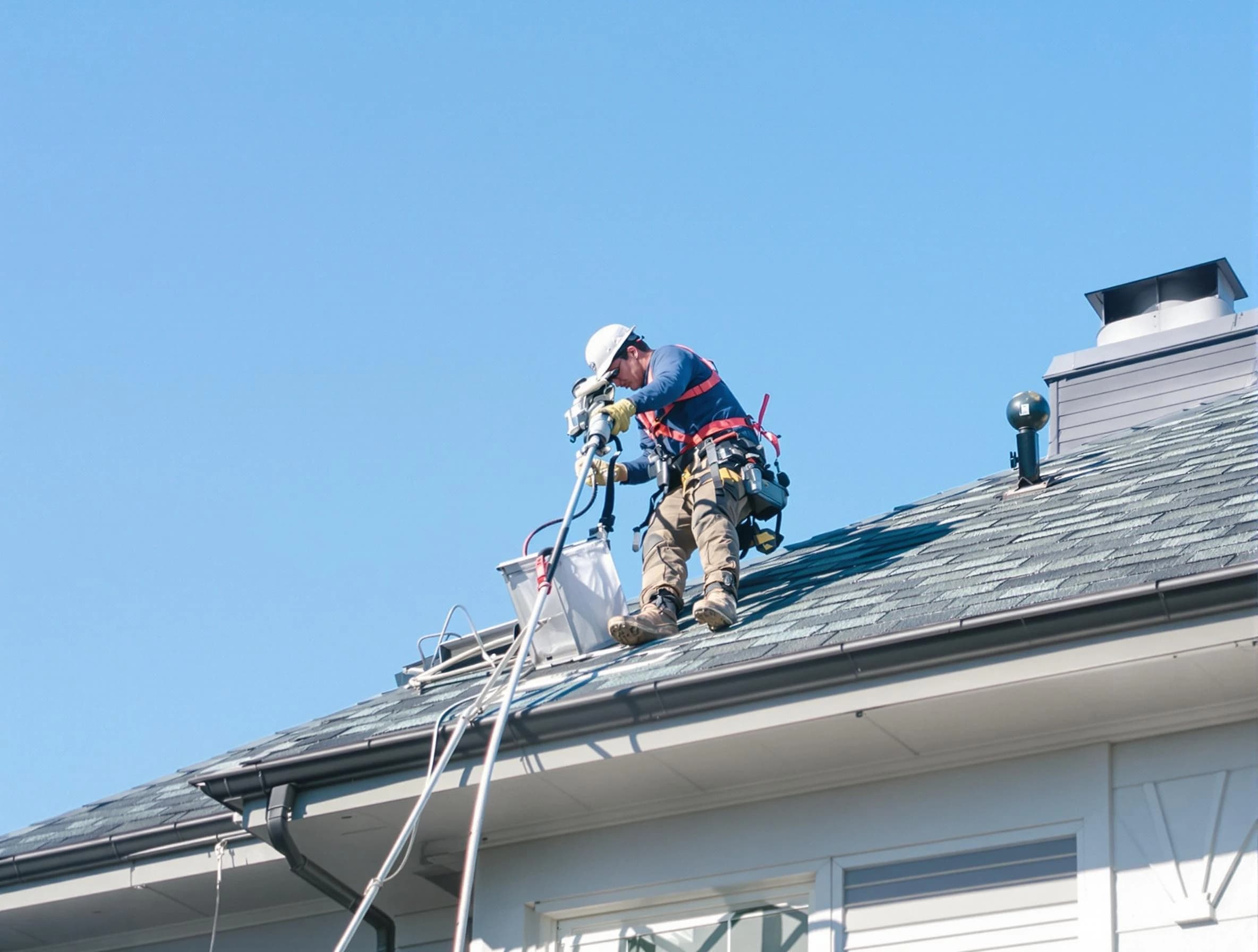 Hopewell Dryer Vent Cleaning certified technician cleaning a roof-mounted dryer vent system in Hopewell